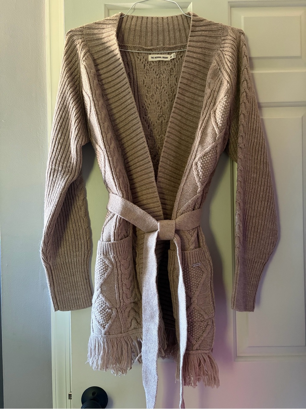 The Normal Brand Cable-Knit Fringe Belted Cardigan